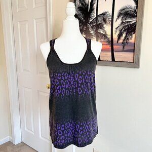 Nollie Racerback Tank Top | Black & Purple | Animal Print | Size Medium | Y2K